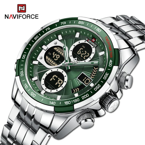 NAVIFORCE Casual Sport Mens Wrist Watches Stainless Steel Waterproof Luminous Dual Display Quartz Clock Watch Male Reloj Hombre