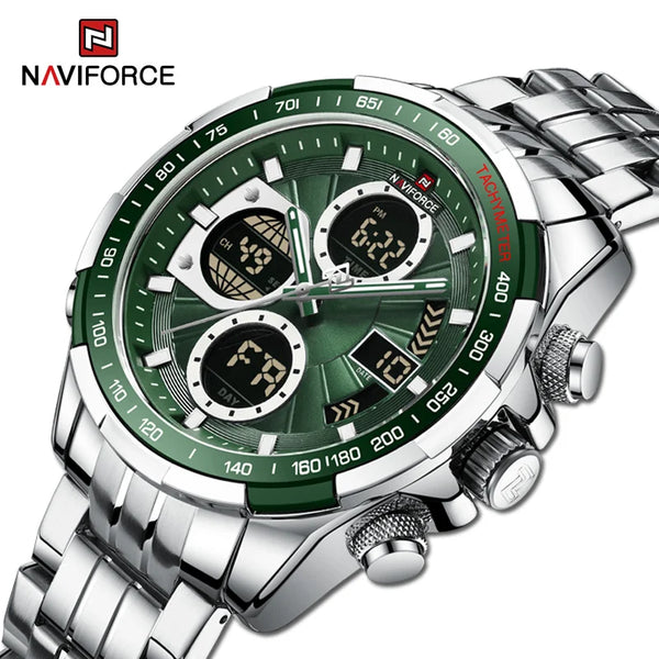 NAVIFORCE Casual Sport Mens Wrist Watches Stainless Steel Waterproof Luminous Dual Display Quartz Clock Watch Male Reloj Hombre