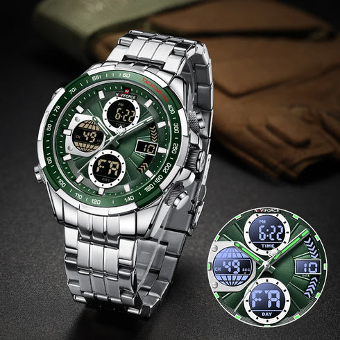 NAVIFORCE Casual Sport Mens Wrist Watches Stainless Steel Waterproof Luminous Dual Display Quartz Clock Watch Male Reloj Hombre