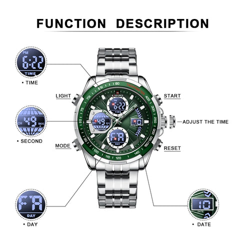 NAVIFORCE Casual Sport Mens Wrist Watches Stainless Steel Waterproof Luminous Dual Display Quartz Clock Watch Male Reloj Hombre
