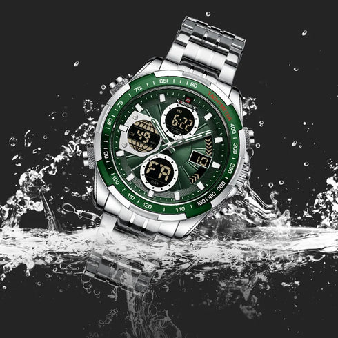NAVIFORCE Casual Sport Mens Wrist Watches Stainless Steel Waterproof Luminous Dual Display Quartz Clock Watch Male Reloj Hombre