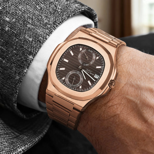 NAVIFLZ NFVZ 2025 New Classic Rose Gold Brown Men's Watches Luxury Quartz Watch For Men Stainless Steel Sapphire WristWatch