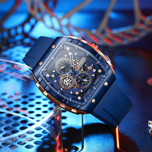 CURREN Luxury Men Watch with Chronograph Quartz Movement Auto Date Sport Casual Wristwatch Silicone Strap Reloj Hombre