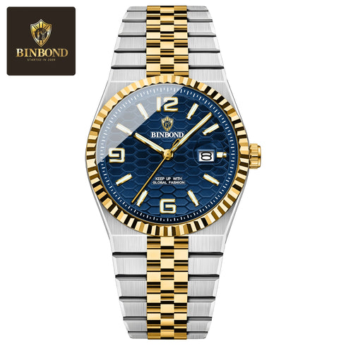 BINBOND Brand Stainless Steel Quartz Watch For Men Luxury Date Display Waterproof Luminous Fashion Men Watch Relogios Masculino