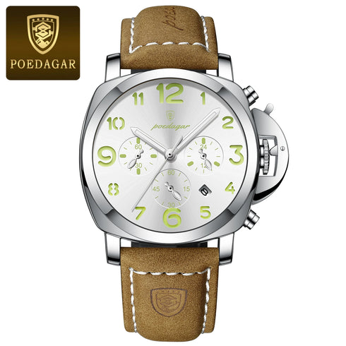 POEDAGAR Top Luxury Fashion Watch For Men Waterproof Luminous Chronograph Man Watch Leather Military Men's Quartz Watches Reloj
