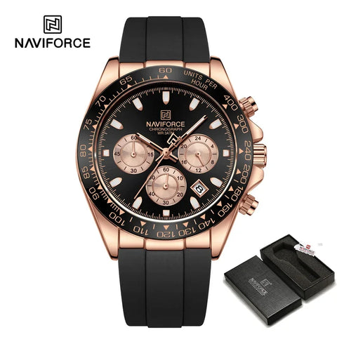NAVIFORCE NF8054 Original Watches For Men Silicone Band Casual Sport Chronograph Luminous Wristwatch