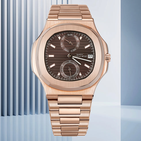 NAVIFLZ NFVZ 2025 New Classic Rose Gold Brown Men's Watches Luxury Quartz Watch For Men Stainless Steel Sapphire WristWatch