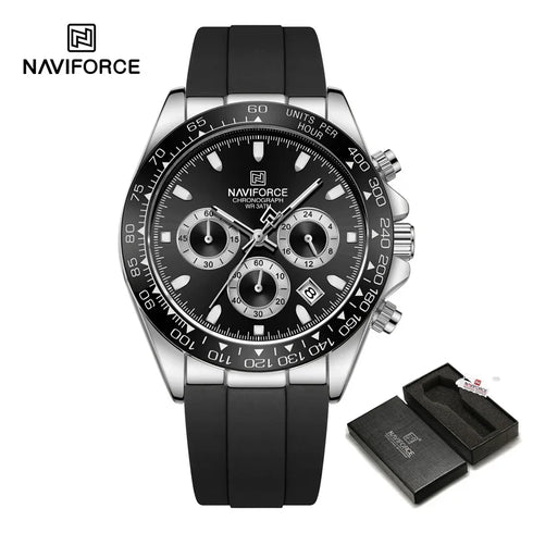 NAVIFORCE NF8054 Original Watches For Men Silicone Band Casual Sport Chronograph Luminous Wristwatch
