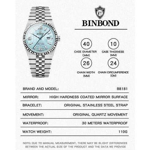 BINBOND Brand Stainless Steel Quartz Watch For Men Luxury Date Display Waterproof Luminous Fashion Men Watch Relogios Masculino