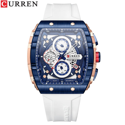 CURREN Luxury Men Watch with Chronograph Quartz Movement Auto Date Sport Casual Wristwatch Silicone Strap Reloj Hombre