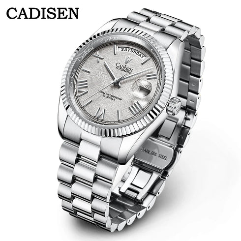 CADISEN Men's Mechanical Watches Luxury Meteorite Dial Automatic Watch For Men Week 100M Japan MIYOTA 8285 Movement Clock Man