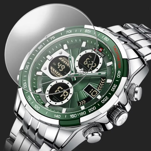 NAVIFORCE Casual Sport Mens Wrist Watches Stainless Steel Waterproof Luminous Dual Display Quartz Clock Watch Male Reloj Hombre