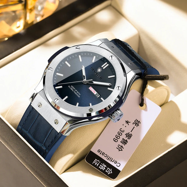 New Leather Casual Clock Men Luxury Watch Automatic Watches Mens Top Man Gifts Fashion Quartz Wristwatches Relojes Para Hombres