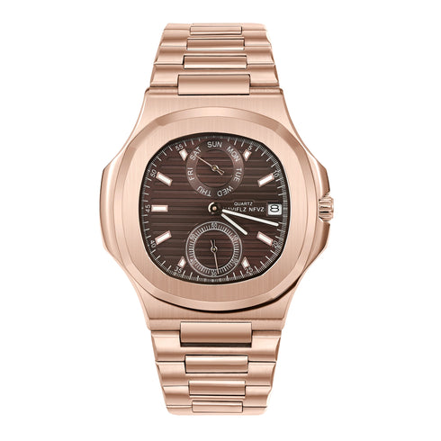 NAVIFLZ NFVZ 2025 New Classic Rose Gold Brown Men's Watches Luxury Quartz Watch For Men Stainless Steel Sapphire WristWatch