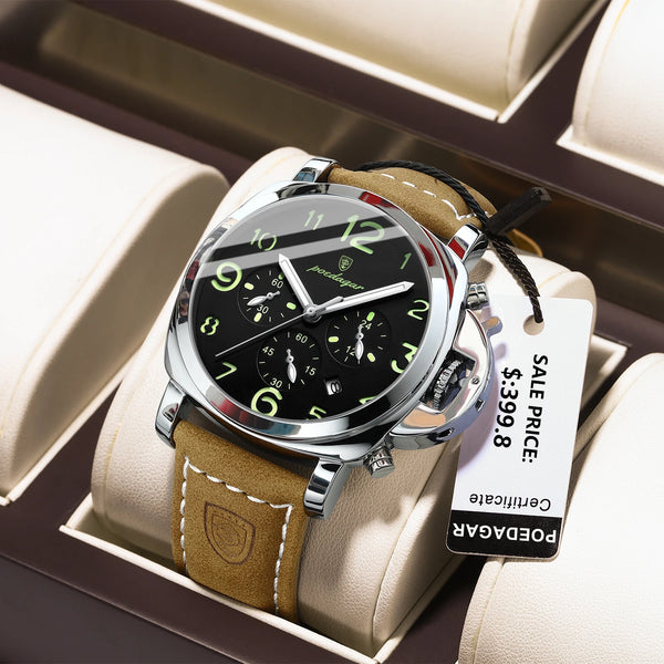 POEDAGAR Top Luxury Fashion Watch For Men Waterproof Luminous Chronograph Man Watch Leather Military Men's Quartz Watches Reloj
