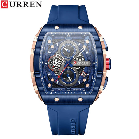 CURREN Luxury Men Watch with Chronograph Quartz Movement Auto Date Sport Casual Wristwatch Silicone Strap Reloj Hombre