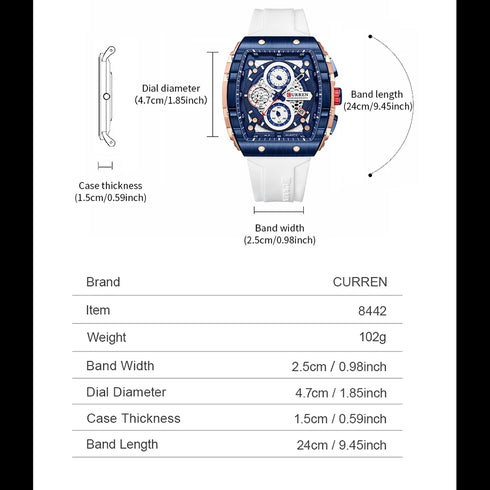 CURREN Luxury Men Watch with Chronograph Quartz Movement Auto Date Sport Casual Wristwatch Silicone Strap Reloj Hombre