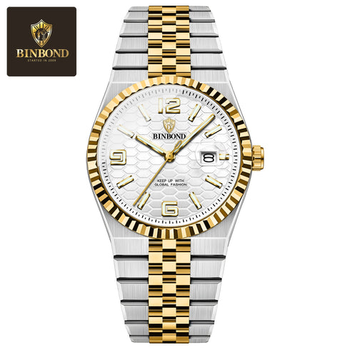 BINBOND Brand Stainless Steel Quartz Watch For Men Luxury Date Display Waterproof Luminous Fashion Men Watch Relogios Masculino