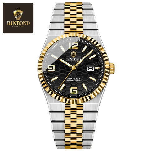 BINBOND Brand Stainless Steel Quartz Watch For Men Luxury Date Display Waterproof Luminous Fashion Men Watch Relogios Masculino