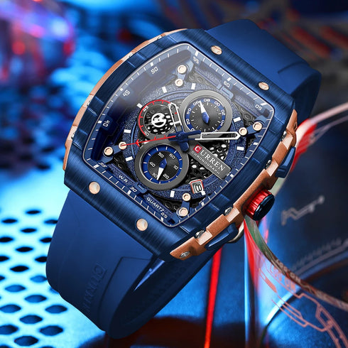 CURREN Luxury Men Watch with Chronograph Quartz Movement Auto Date Sport Casual Wristwatch Silicone Strap Reloj Hombre
