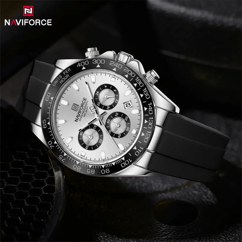 NAVIFORCE NF8054 Original Watches For Men Silicone Band Casual Sport Chronograph Luminous Wristwatch