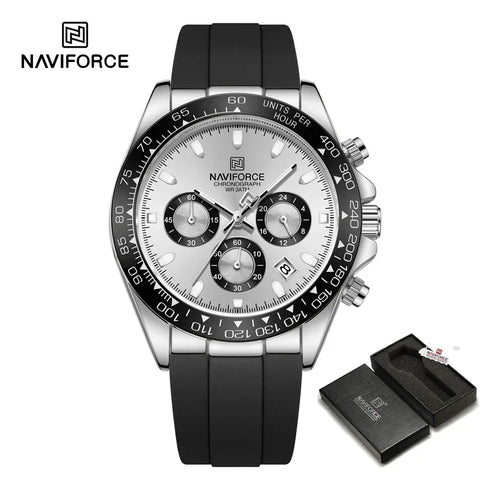 NAVIFORCE NF8054 Original Watches For Men Silicone Band Casual Sport Chronograph Luminous Wristwatch