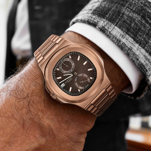 NAVIFLZ NFVZ 2025 New Classic Rose Gold Brown Men's Watches Luxury Quartz Watch For Men Stainless Steel Sapphire WristWatch