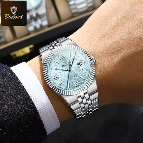BINBOND Brand Stainless Steel Quartz Watch For Men Luxury Date Display Waterproof Luminous Fashion Men Watch Relogios Masculino