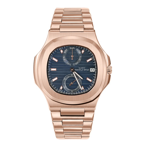NAVIFLZ NFVZ 2025 New Classic Rose Gold Brown Men's Watches Luxury Quartz Watch For Men Stainless Steel Sapphire WristWatch