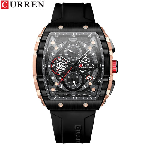 CURREN Luxury Men Watch with Chronograph Quartz Movement Auto Date Sport Casual Wristwatch Silicone Strap Reloj Hombre