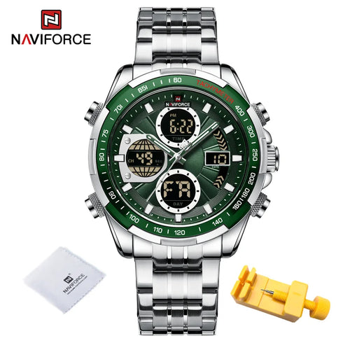 NAVIFORCE Casual Sport Mens Wrist Watches Stainless Steel Waterproof Luminous Dual Display Quartz Clock Watch Male Reloj Hombre