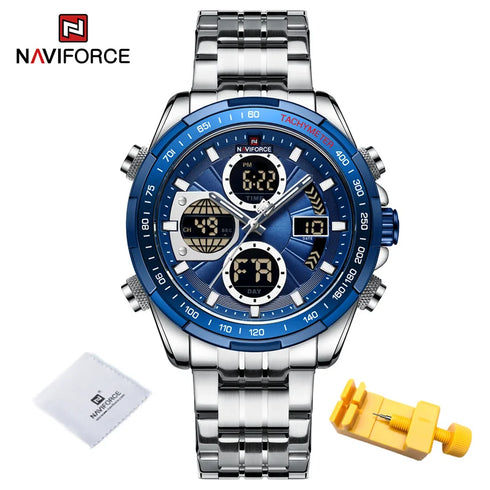 NAVIFORCE Casual Sport Mens Wrist Watches Stainless Steel Waterproof Luminous Dual Display Quartz Clock Watch Male Reloj Hombre